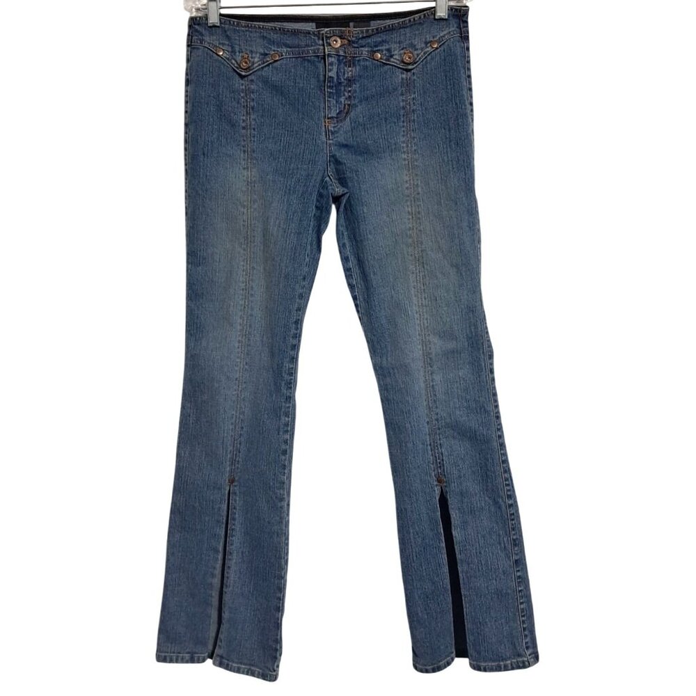 Y2K DKNY Jeans Womens Flared Denim Pants W/ Front Slits Size 9 Blue Cotton Blend